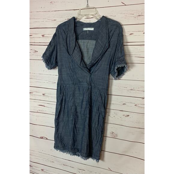 TRINA TURK Women's XS Extra Small Blue Denim Lyocell Linen Short Sleeve Dress - Picture 6 of 11